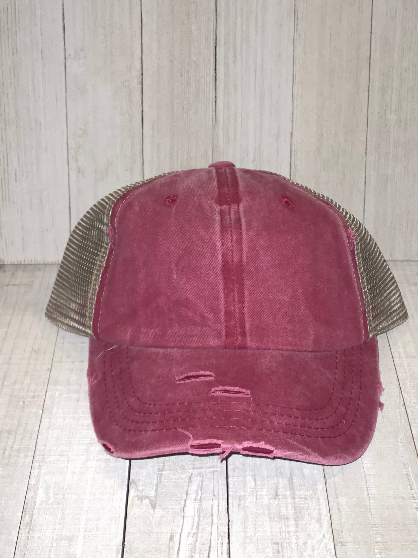 Distressed Messy Bun Hat, Personalized, Initial, Trucker hat