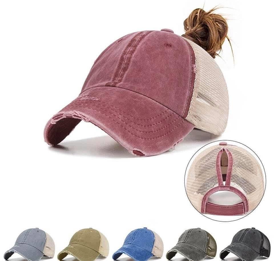 Distressed Messy Bun Hat, Personalized, Initial, Trucker hat