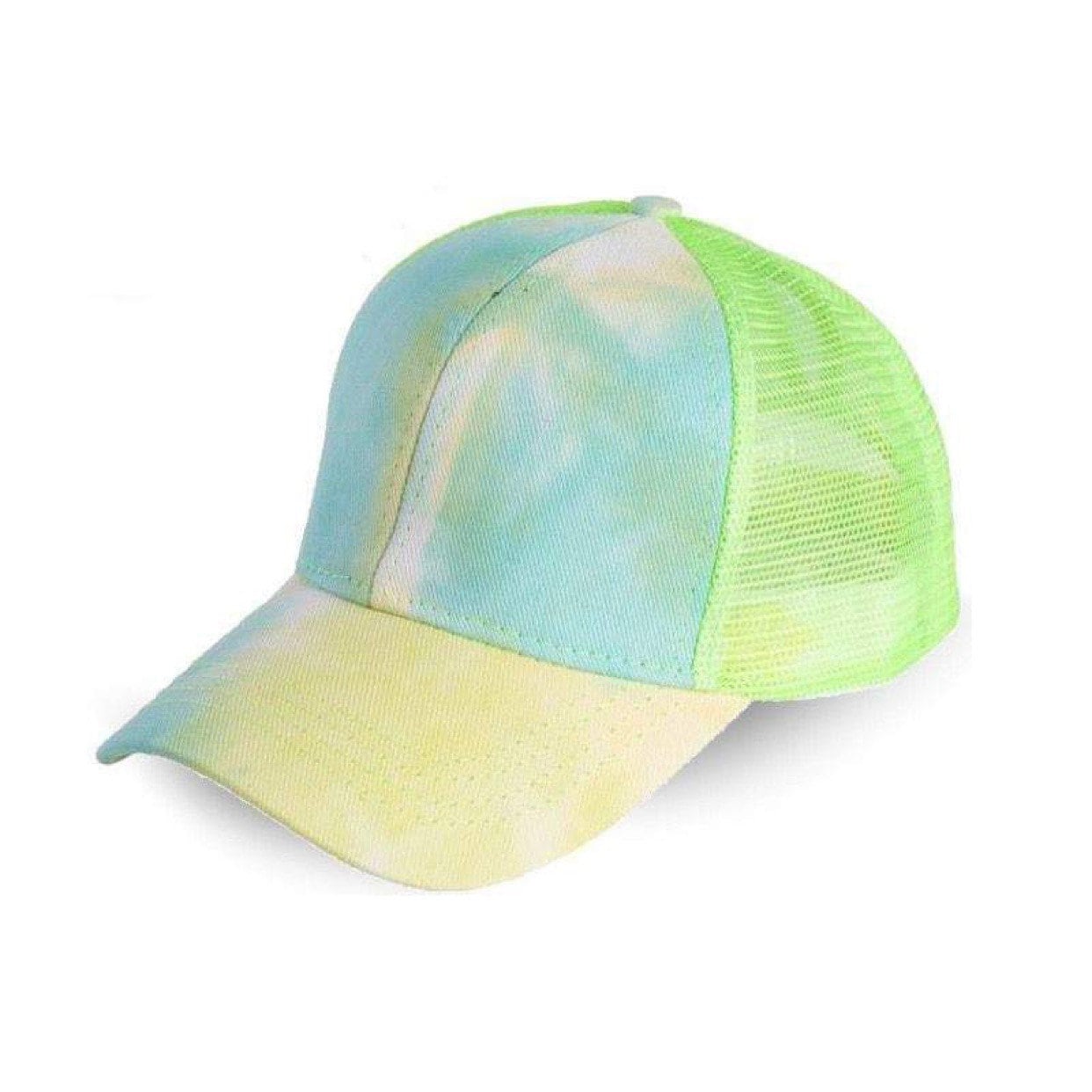 Tie Dye CrissCross High Ponytail Hat, Distressed