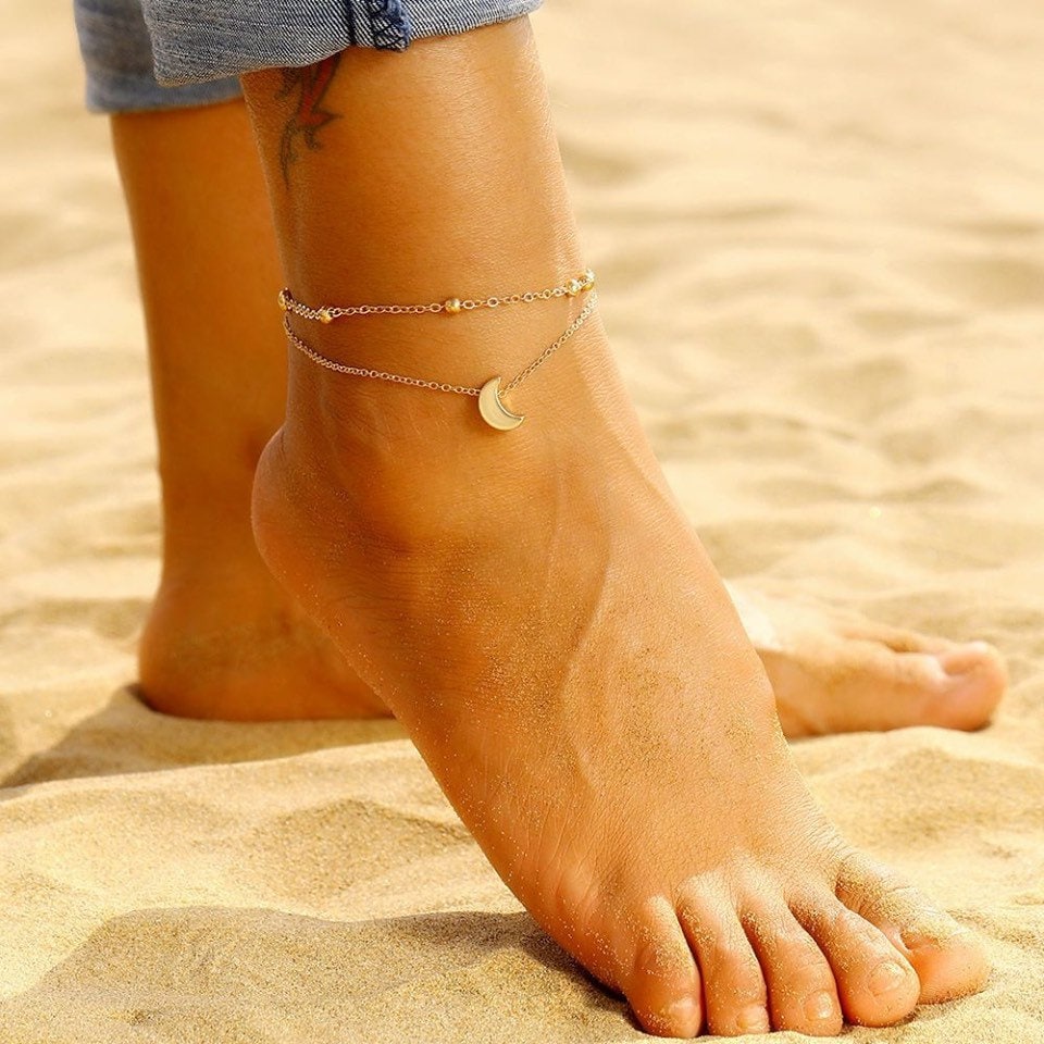 Moon Ankle Bracelet, Gold Anklet, Gift, Bracelet, Silver Anklet