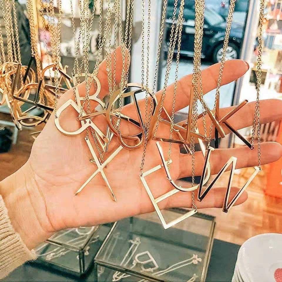 Stainless Steel Large Sideways Initial Necklace