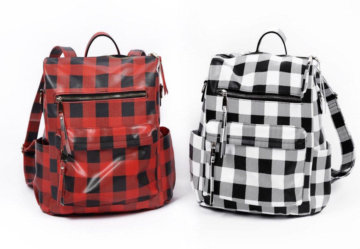 Convertible Leather Checkered Backpack