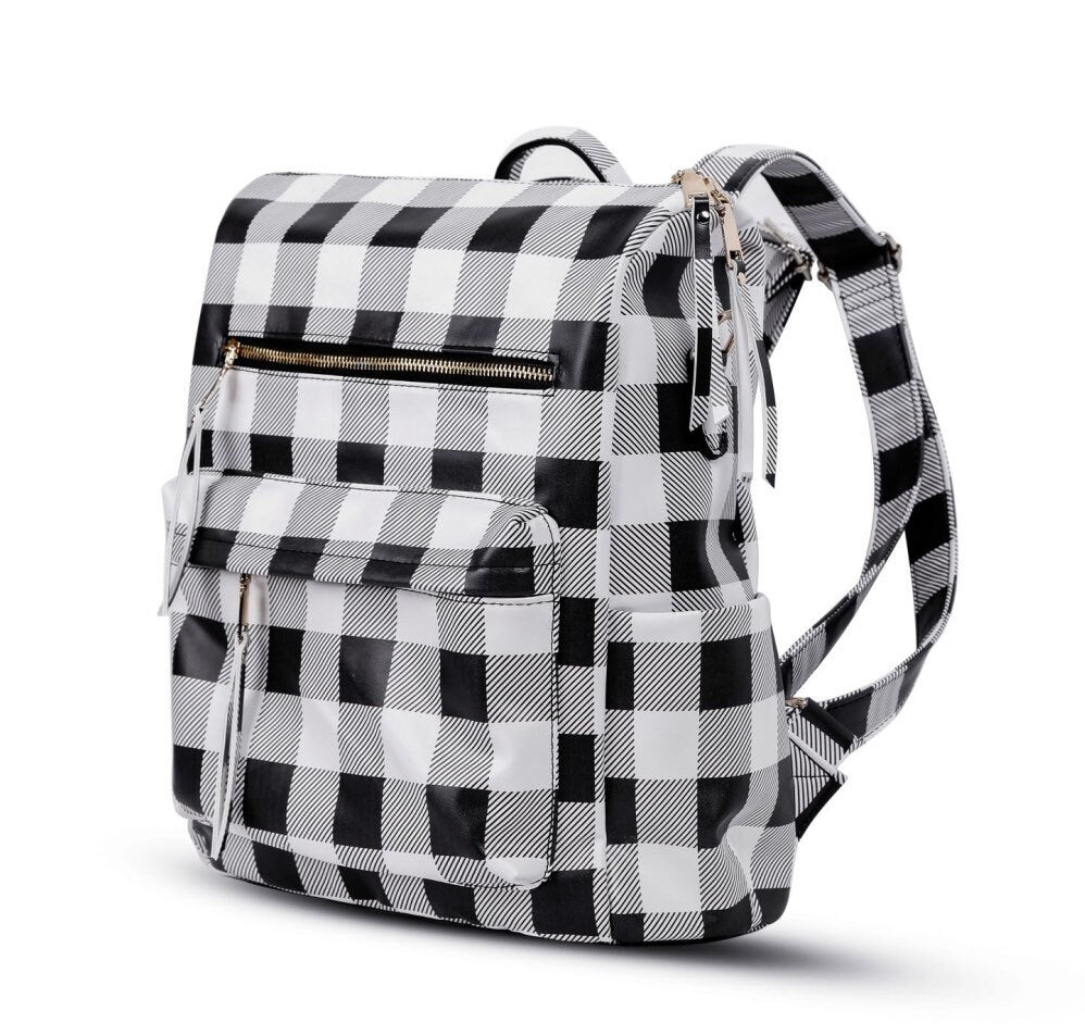 Convertible Leather Checkered Backpack