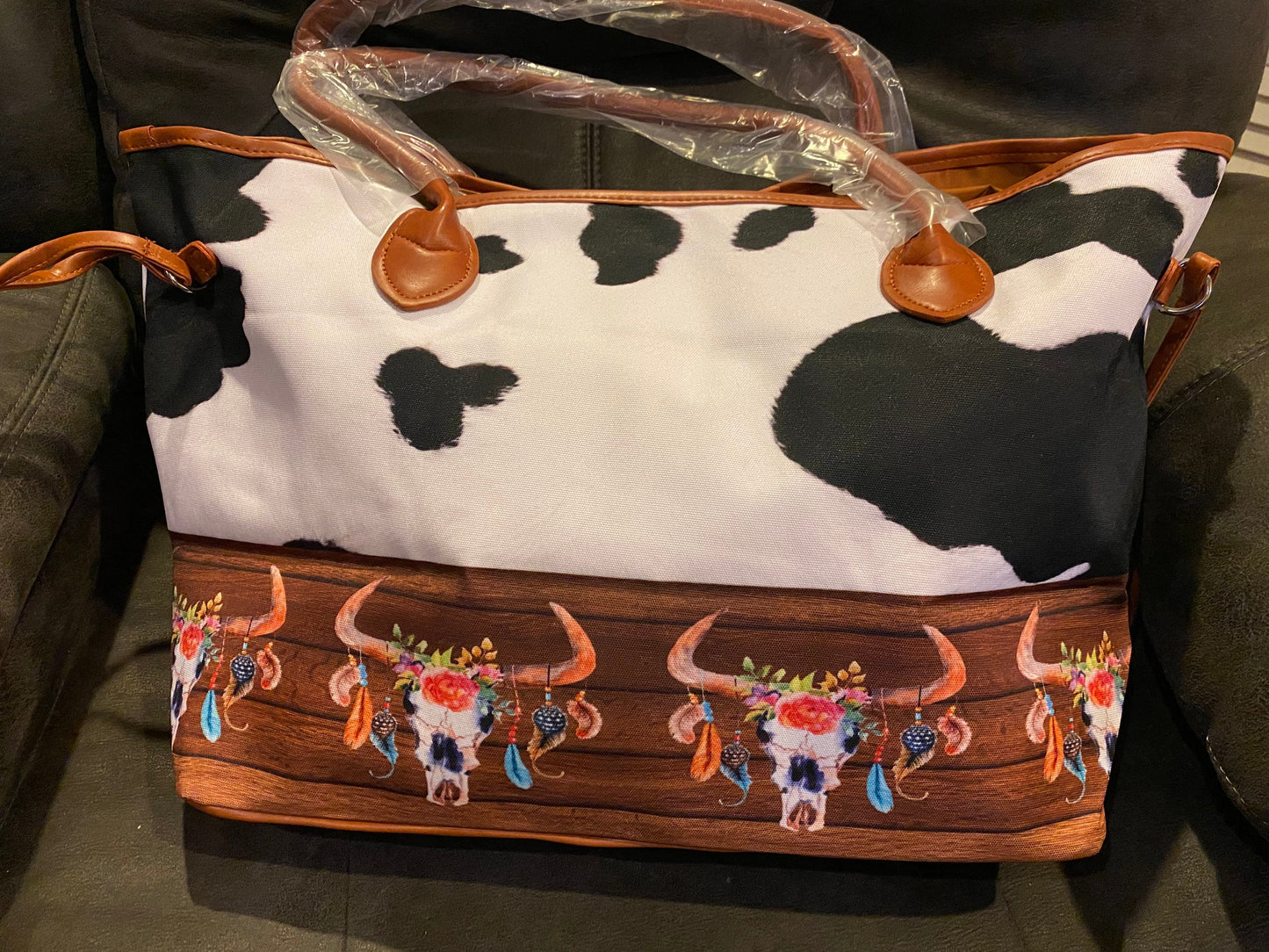 Cow/Bullskull Print Tote, Purse, Travel Bag, Gift, Personalized, Embroidered