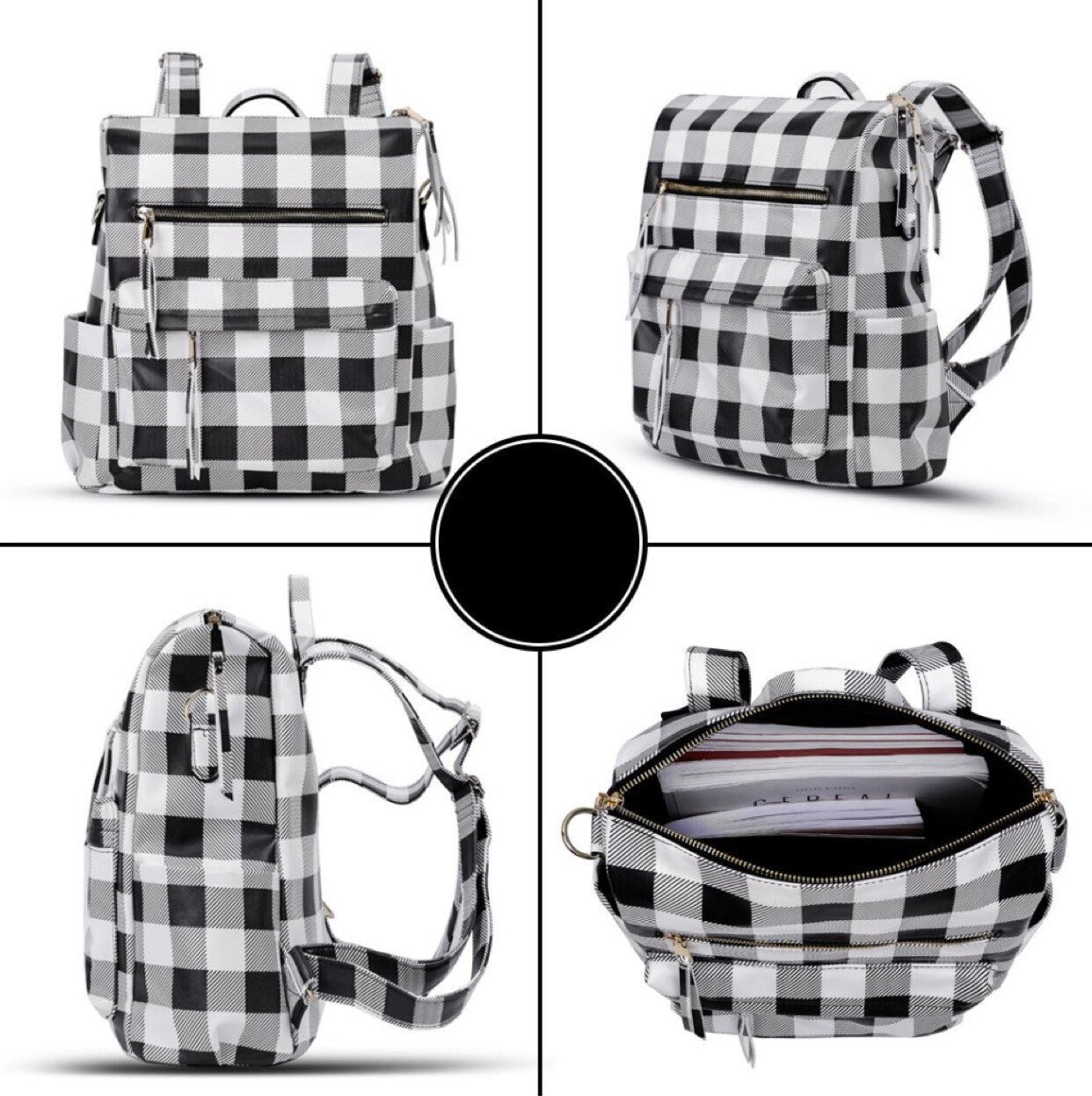 Convertible Leather Checkered Backpack