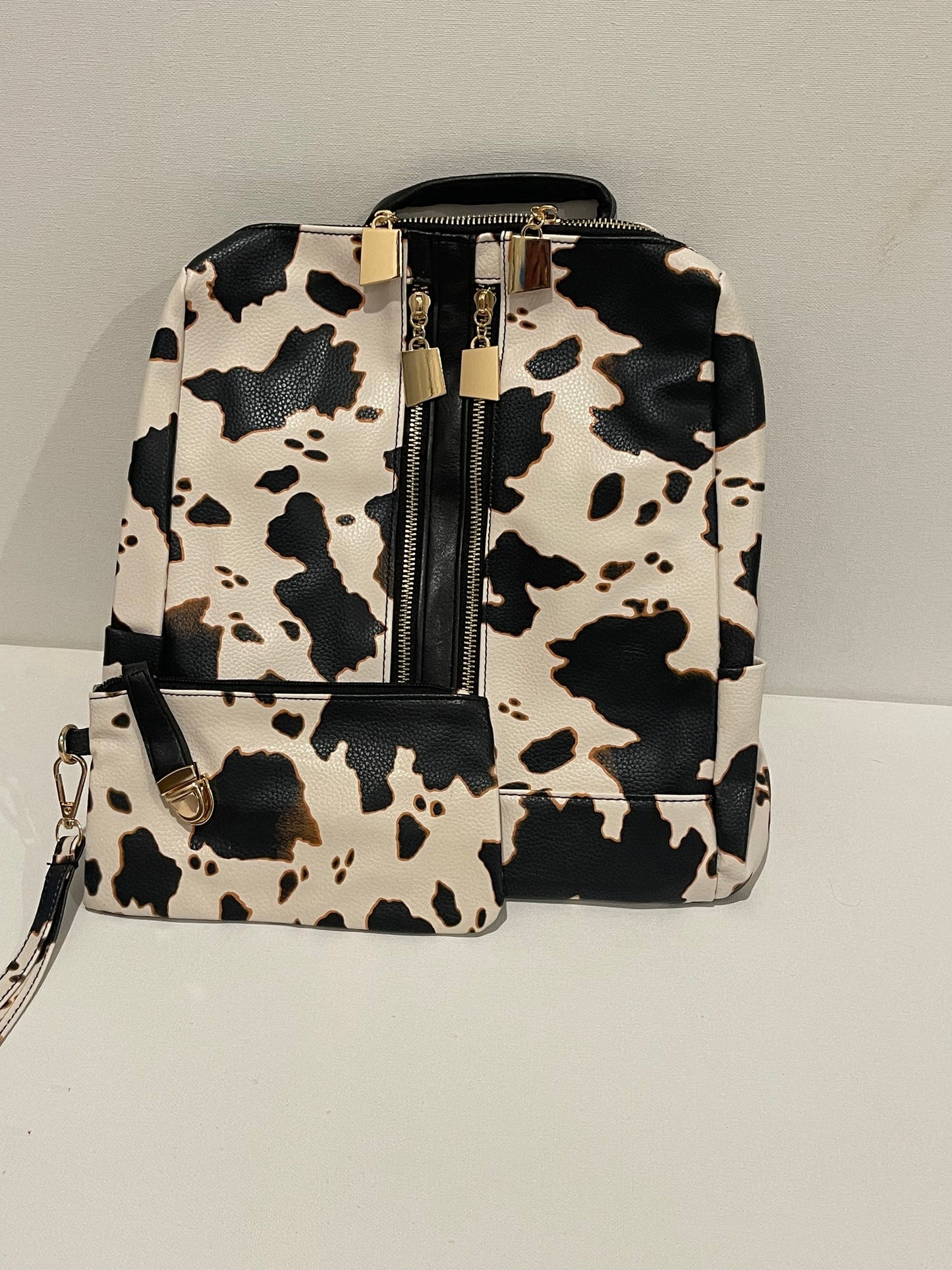 Two Zipper Vegan Leather Backpack, Modern