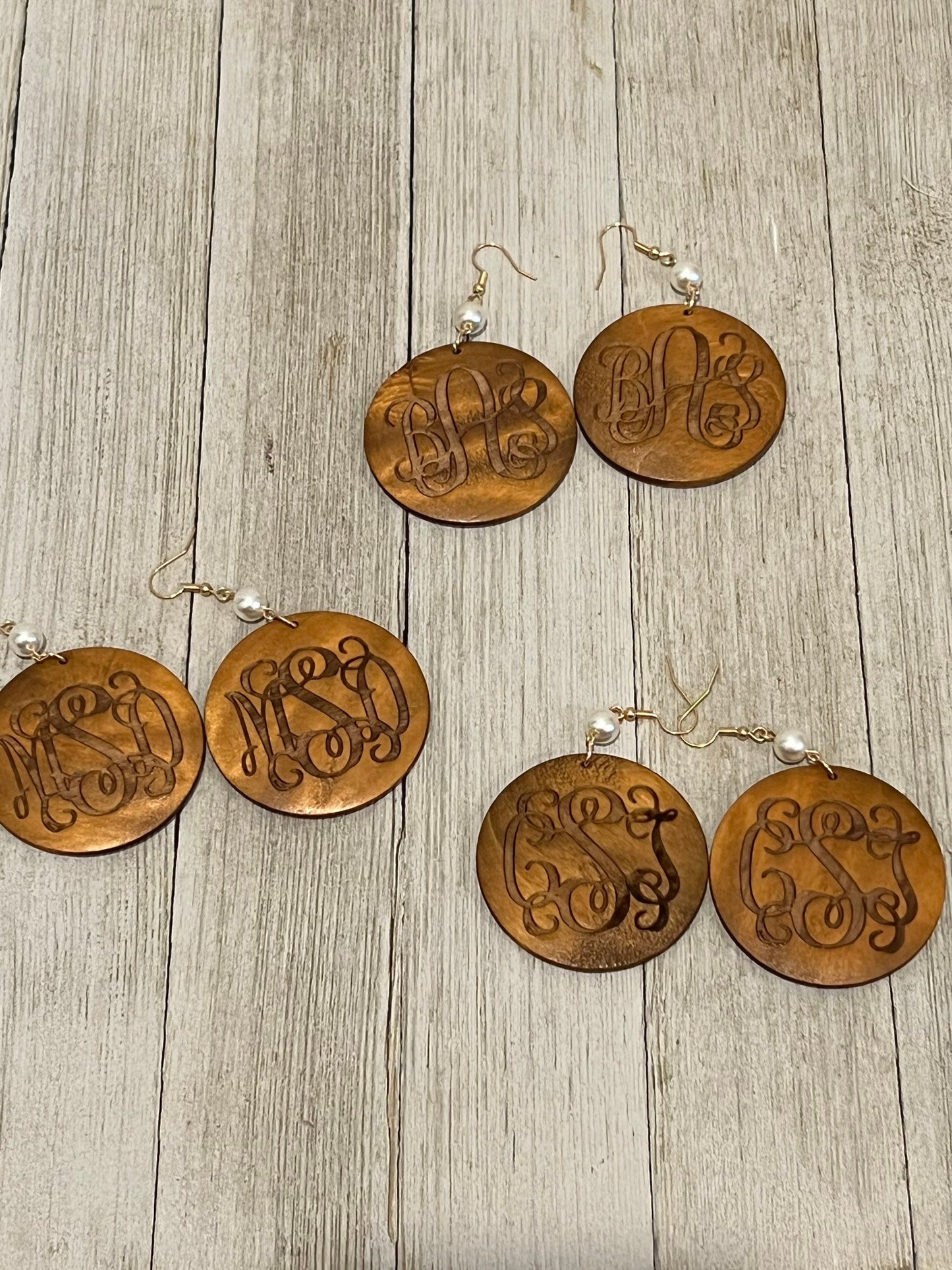 Laser Engraved Pearl Earrings, Personalized, Gift, Wood Engraved