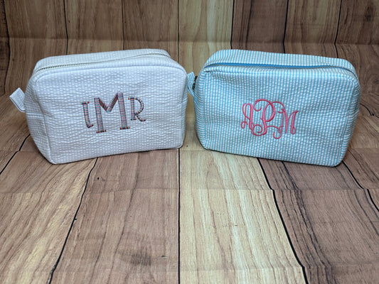 Seersucker Personalized Travel Cosmetic Bag/Monogrammed Cosmetic Bag/ Shower Gift/ Graduation Gift/Bridesmaid gifts