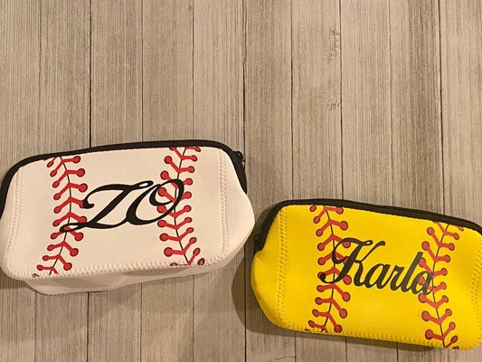 Sport cosmetic bag, baseball, football, softball, basketball. PERSONALIZED gift makeup bag