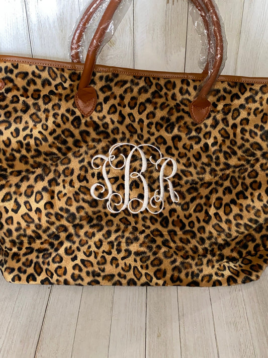 Leopard Tote, Purse, Travel Bag, Gift, Personalized, Embroidered