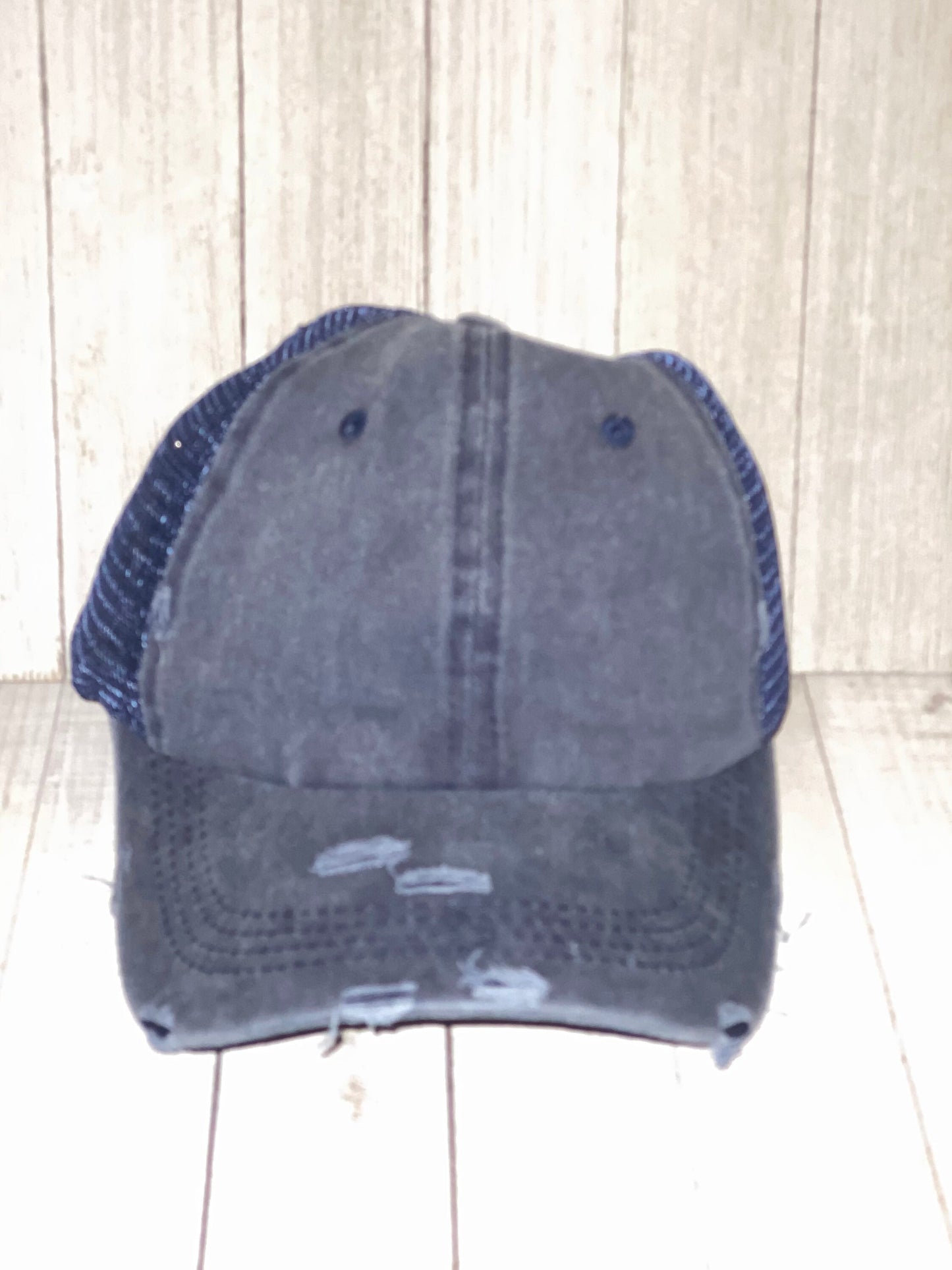 Distressed Messy Bun Hat, Personalized, Initial, Trucker hat