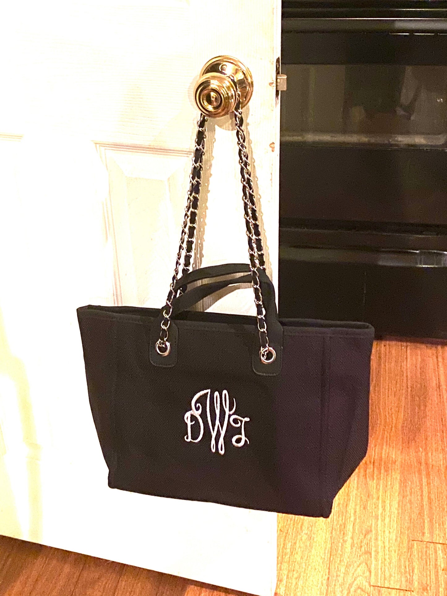 Two-Toned Monogrammed Chain Tote, Tweed Purse, Personalized, Shoulder Bag, Monogrammed, Bag