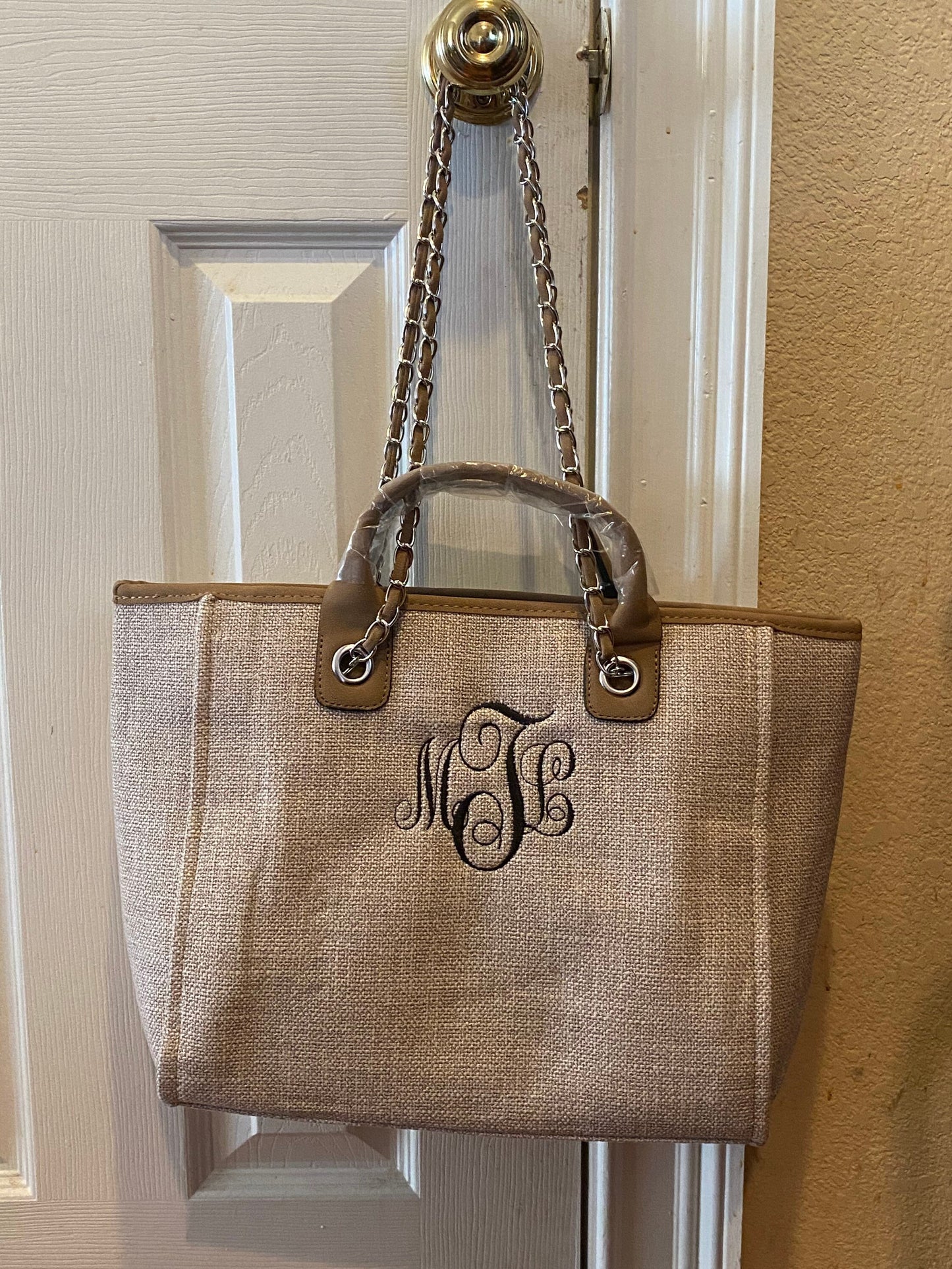 Two-Toned Monogrammed Chain Tote, Tweed Purse, Personalized, Shoulder Bag, Monogrammed, Bag