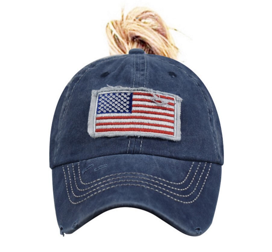 American Flag Trucker Ponytail Hat, USA,