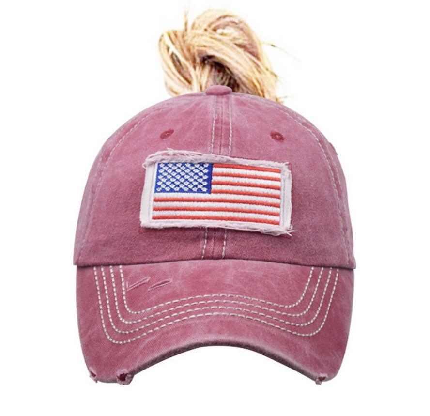 American Flag Trucker Ponytail Hat, USA,