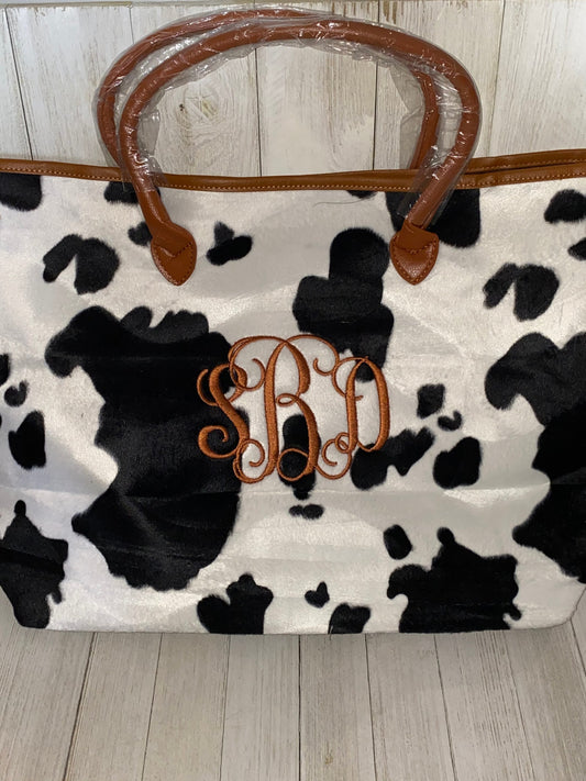 Cow Print Tote, Purse, Travel Bag, Gift, Personalized, Embroidered