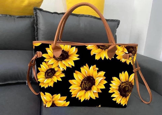 Black Sunflower Tote, Purse, Travel Bag, Gift, Personalized, Embroidered