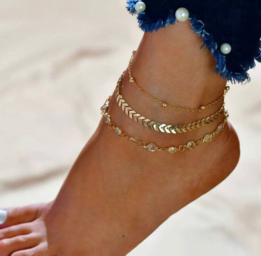 3pc Ankle Bracelets, Gold Anklet, Gift, Bracelet