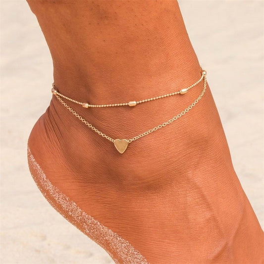 Heart Ankle Bracelets, Gold Anklet, Gift, Bracelet, Silver Anklet