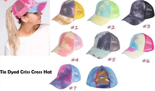 Tie Dye CrissCross High Ponytail Hat, Distressed