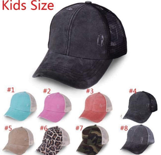 Kids CrissCross High Ponytail Hat, Distressed