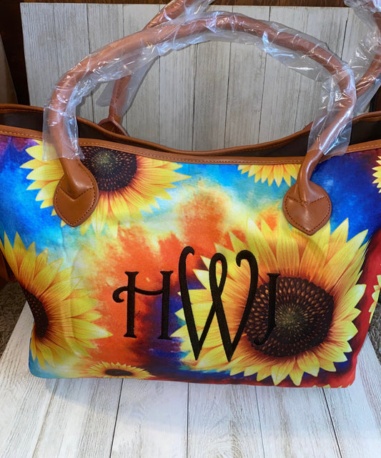 Tie Dye Sunflower Tote, Purse, Travel Bag, Gift, Personalized, Embroidered