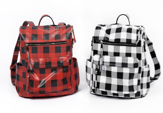 Convertible  Leather Checkered Backpack