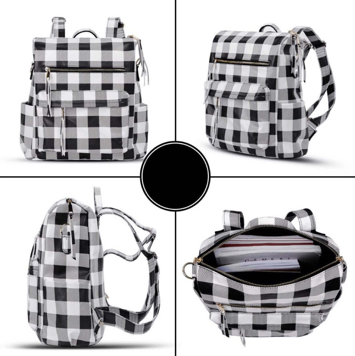 Convertible  Leather Checkered Backpack