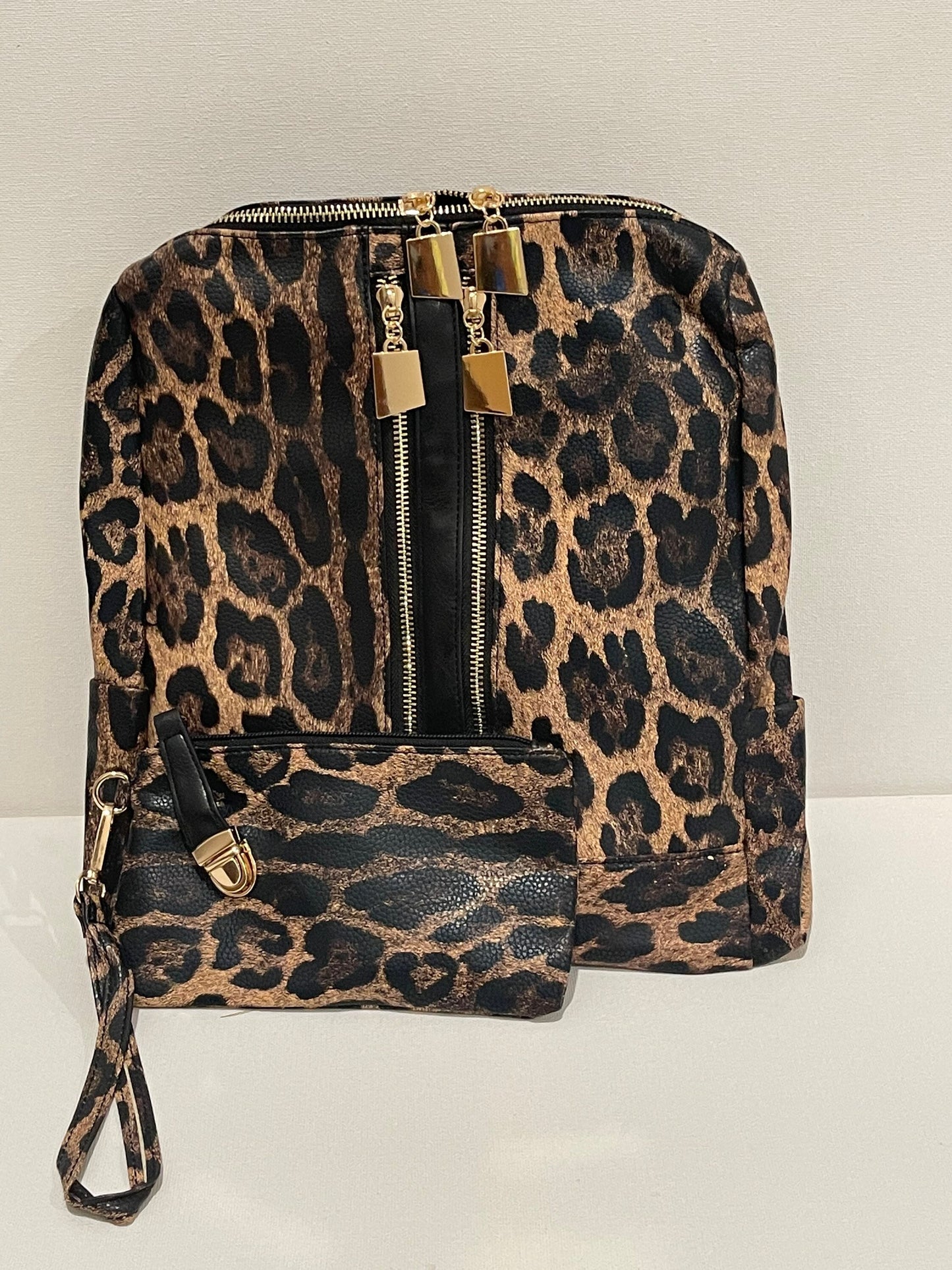 Two Zipper Vegan Leather Backpack, Modern