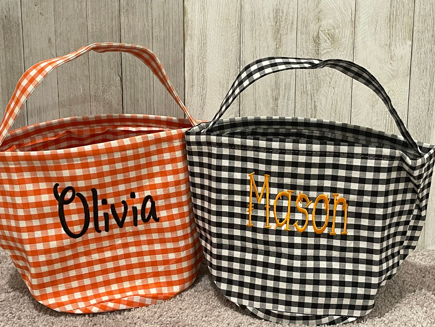 Trick or Treat Bag, Personalized Bucket, Halloween, Gingham Basket