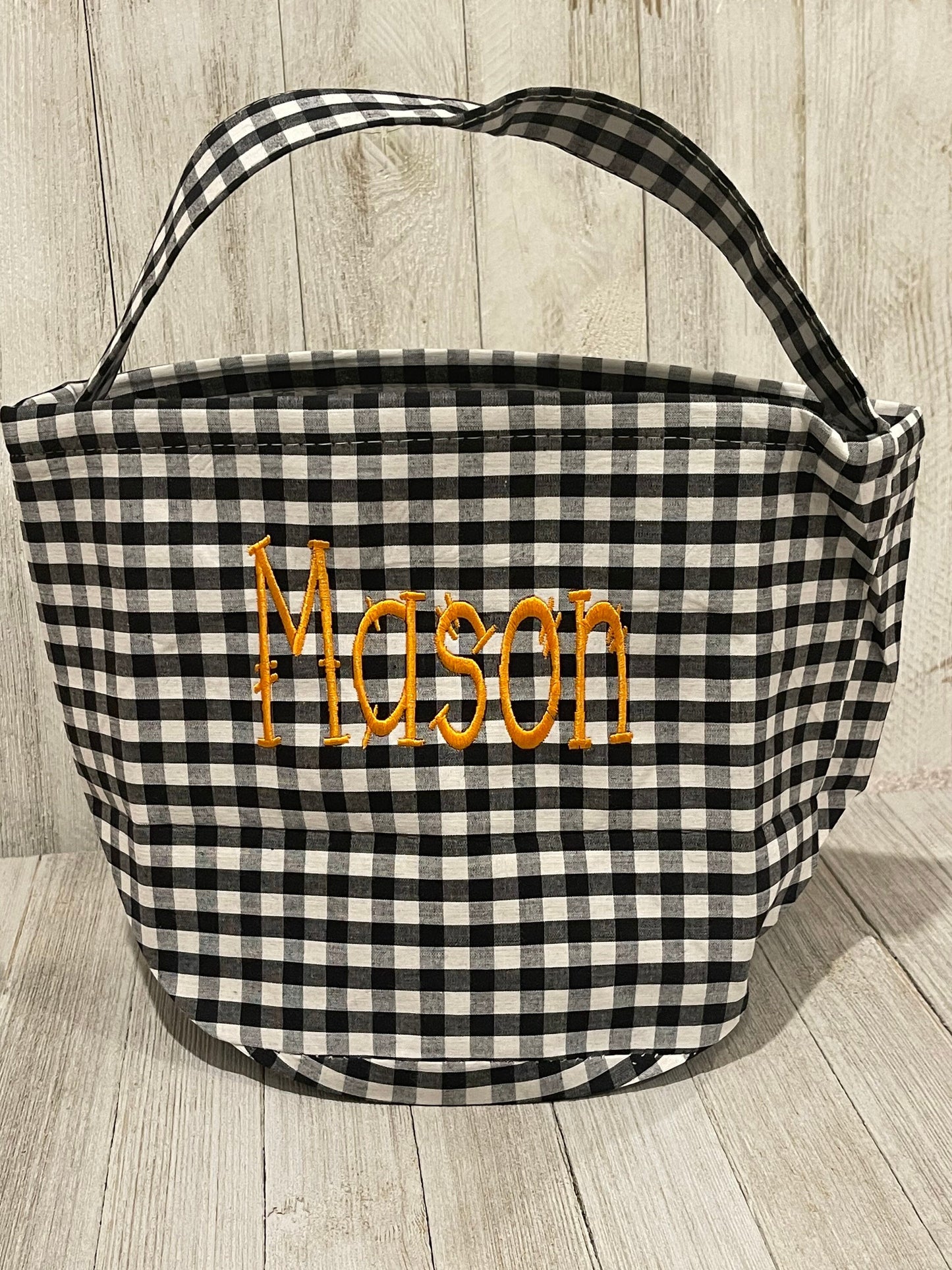 Trick or Treat Bag, Personalized Bucket, Halloween, Gingham Basket