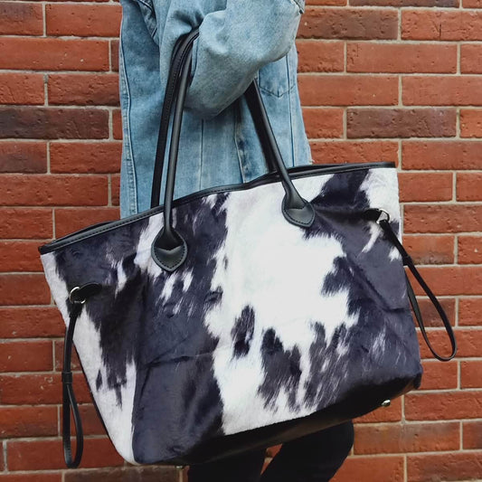 Black Cow Print Tote, Purse, Wristlet, Travel Bag, Gift, Personalized, Embroidered