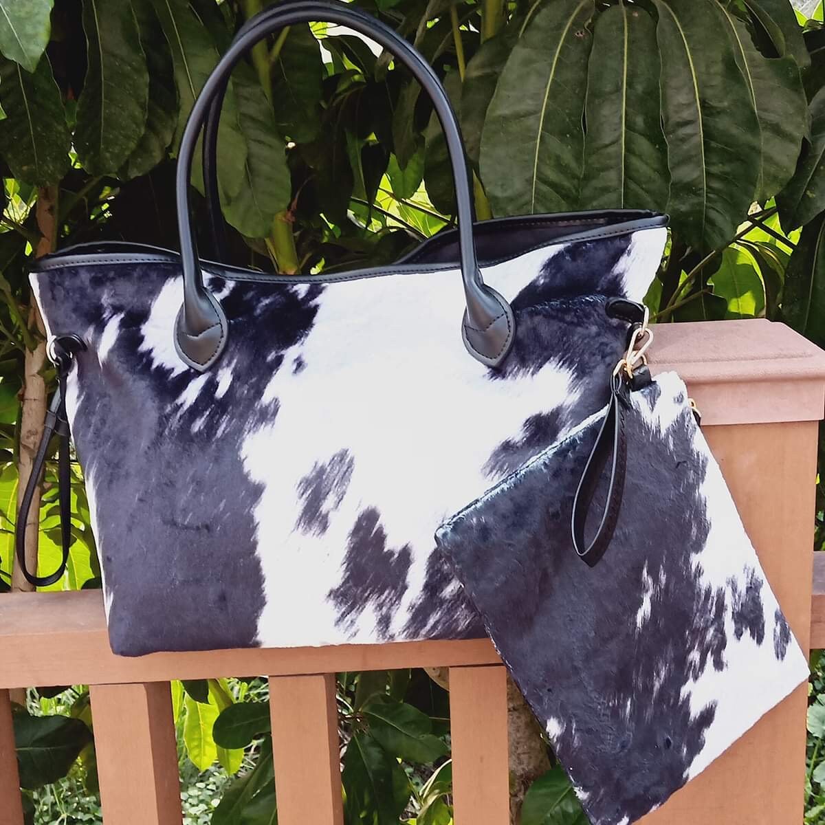 Black Cow Print Tote, Purse, Wristlet, Travel Bag, Gift, Personalized, Embroidered