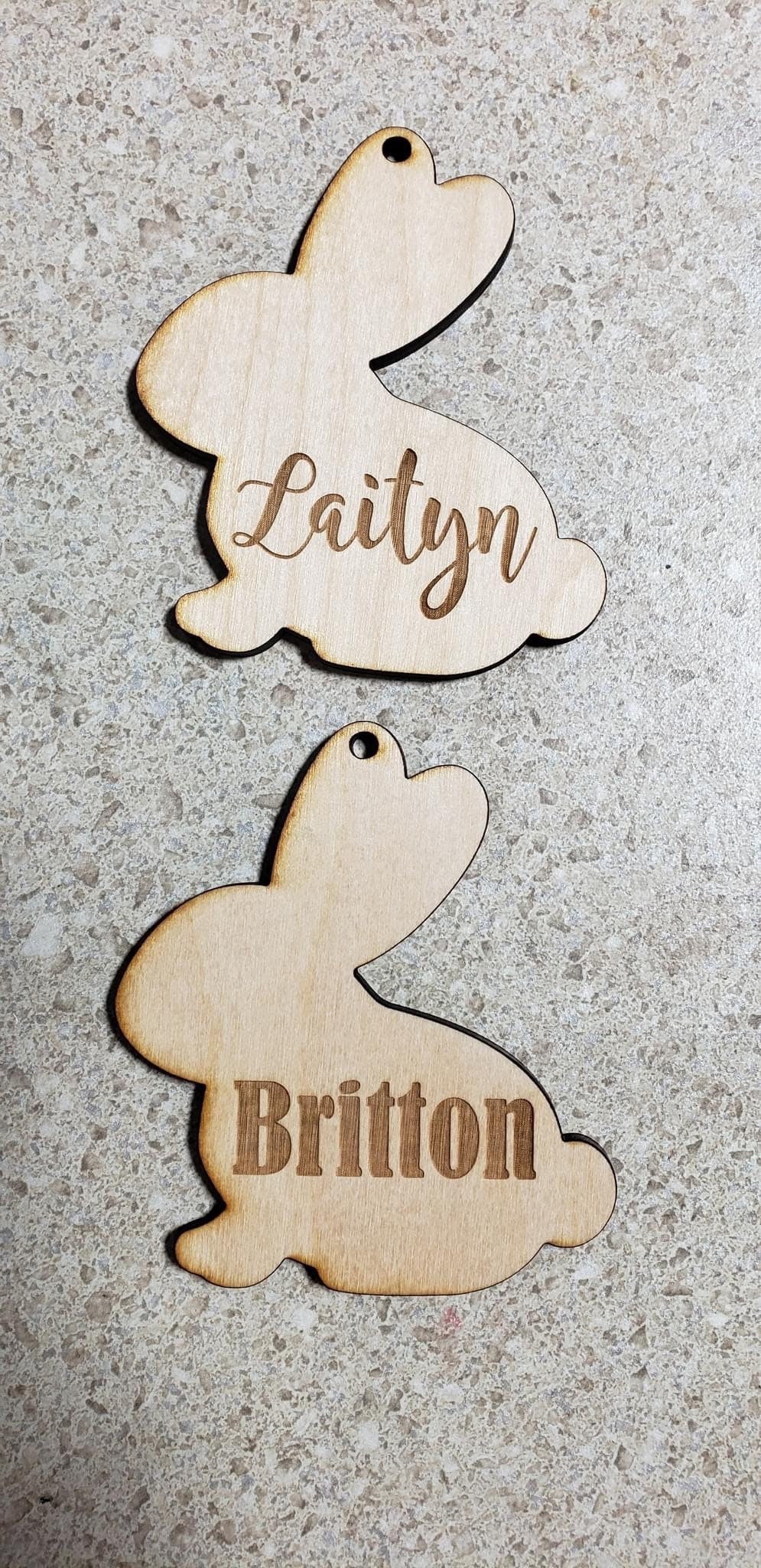 Laser Wood Easter Bunny Tag, Personalized