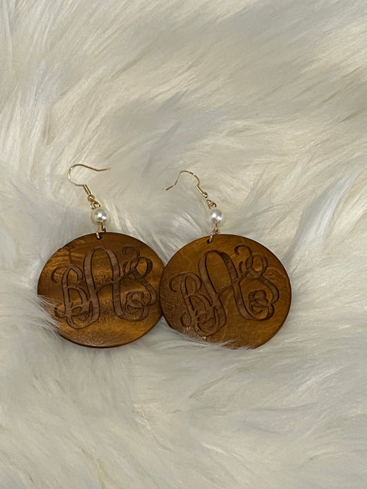 Laser Engraved Pearl Earrings, Personalized, Gift, Wood Engraved